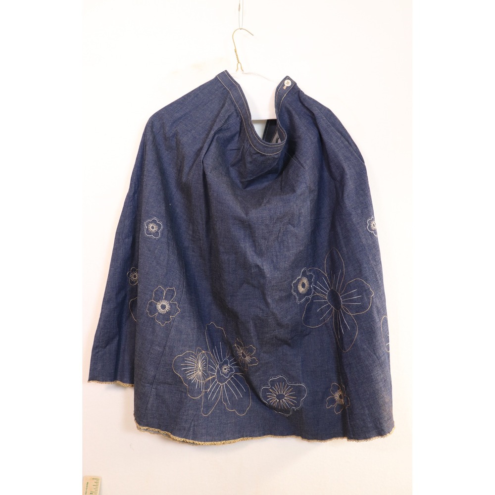 Susan Graver Denim Floral Embroidered A-Line Skirt Blue Crochet Trim A19